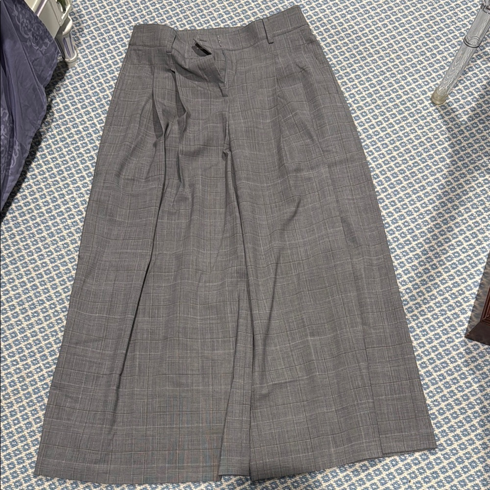 Gray Plaid Women's Wide Leg Pant